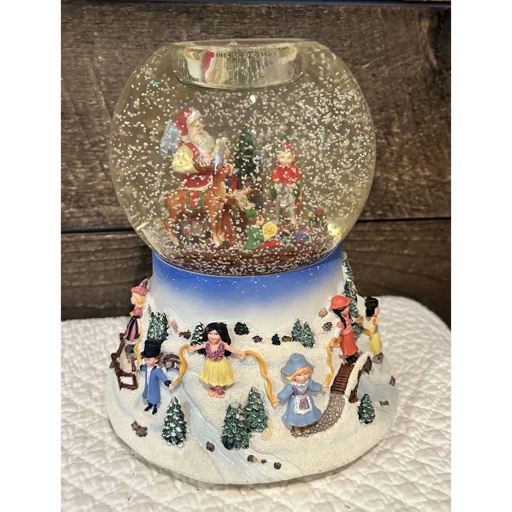 Vintage Partylite Christmas Santa Elf Musical Animated Snow Globe Candle Holder